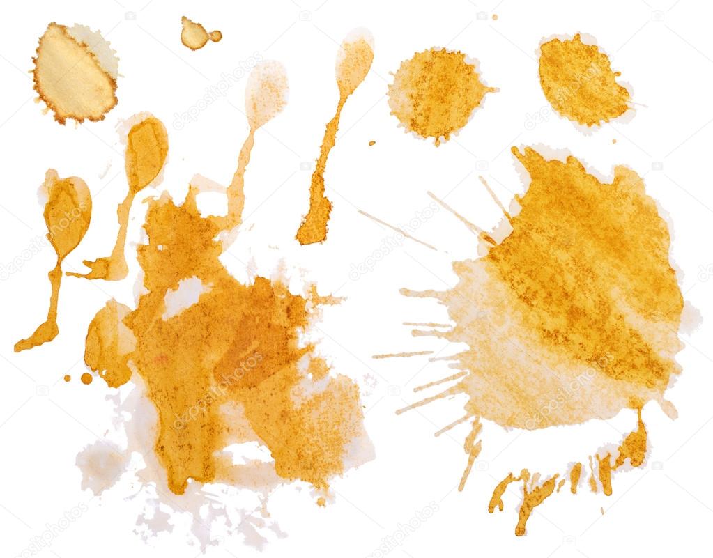 set of blots and splashes of spilled coffee