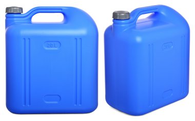 beyaz izole mavi plastik teneke kutu ayarla