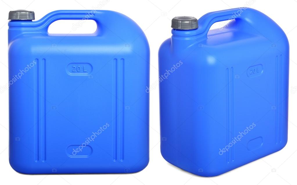 Set blue plastic canister isolated on white