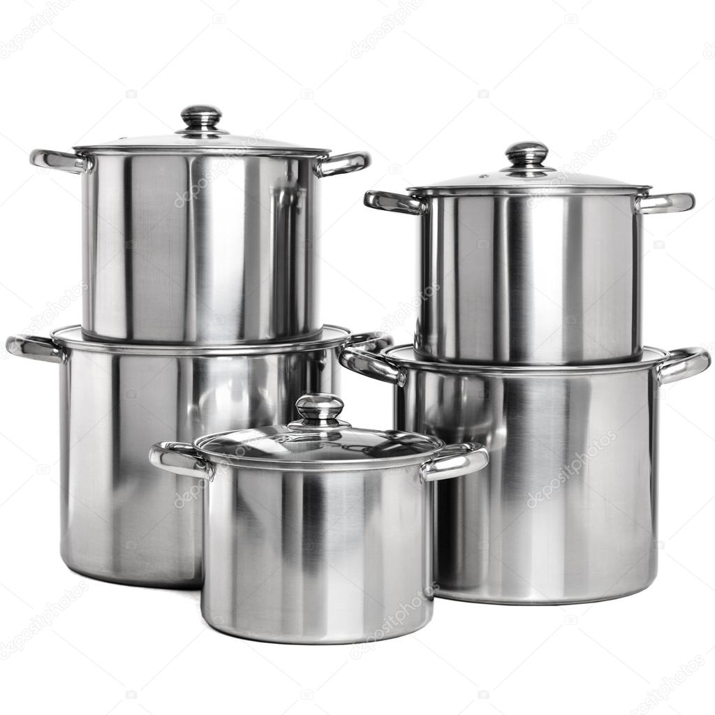 Pile of pots  against a white background