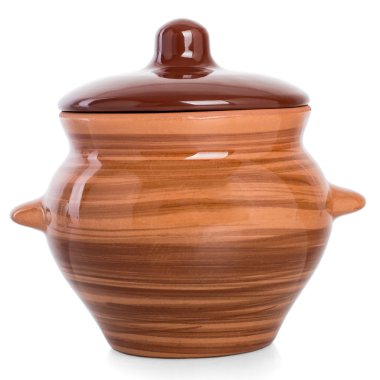 Gıda, beyaz arka plan üzerinde izole kahverengi toprak kap