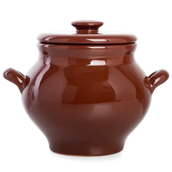 孤立在白色背景上的褐色粘土锅 — 图库照片