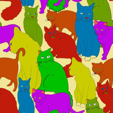 Kediler Dikişsiz desen arka plan. Vektör çizim.