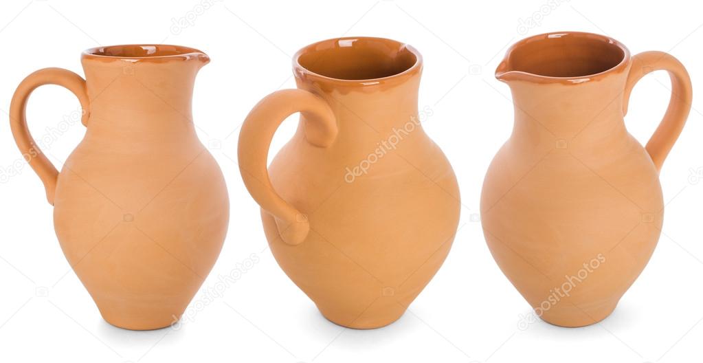 A clay flagon with handle isolated on white background