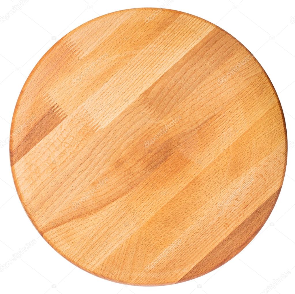 Round wooden cutting board. Top view