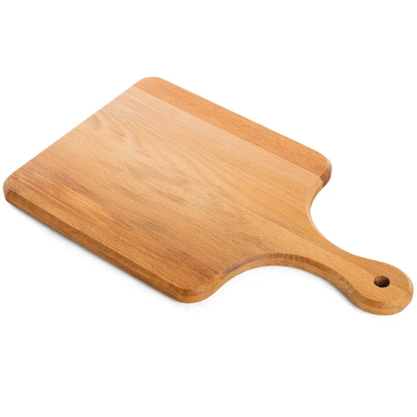 Wooden cutting board with a handle isolated on white — Stock Photo, Image