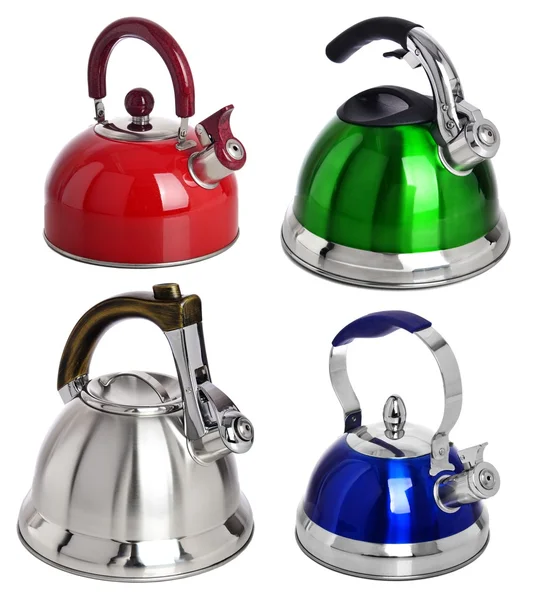 Beyaz arka plan üzerinde izole renk çaydanlık seti 