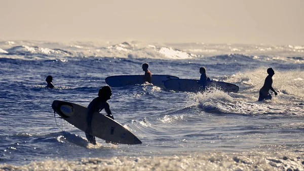 Surfista Sulla Spiaggia Mattina Sulla Spiaggia Dell Oceano Attività Sport — Foto Stock