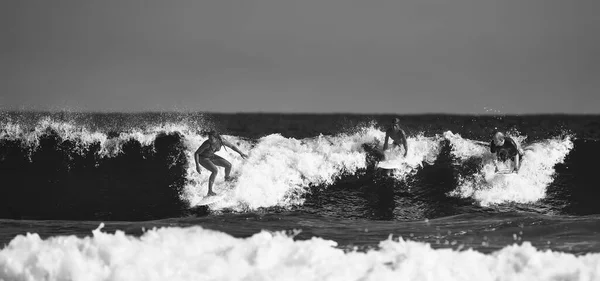 Escuela Surf Estudiantes Esperando Primera Ola Surfista Ola Hermosa Ola — Foto de Stock