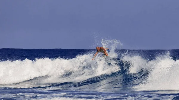 Uomo Impara Stare Una Tavola Surf Scuola Surf Sport Acquatici Fotografia Stock