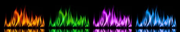 Flames of various colors on a black — Stock Photo, Image