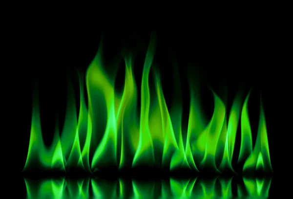 Llamas de fuego verdes sobre un negro — Foto de Stock