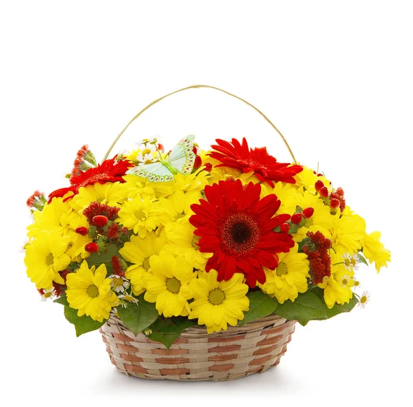 Beautiful flowers in a basket — Stock Photo, Image