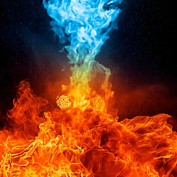 Rood en blauw vuur op balck — Stockfoto