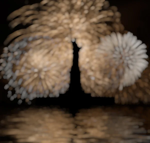 Estátua da Liberdade no fundo de fogos de artifício dourados, borrado — Fotografia de Stock