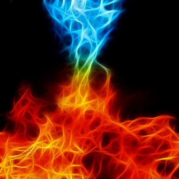 Red and blue fire on balck background, fractal image — Stock Photo, Image