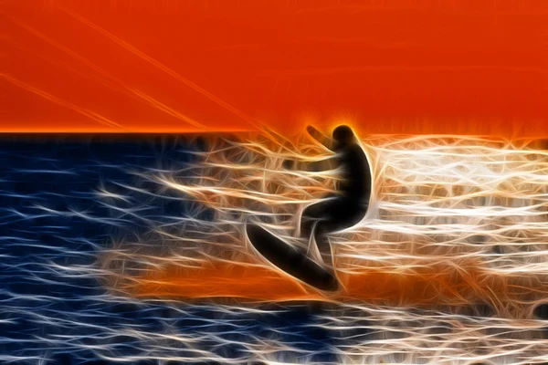 Kitesurfer in the sea at sunset, large abstract painting — Stock Photo, Image