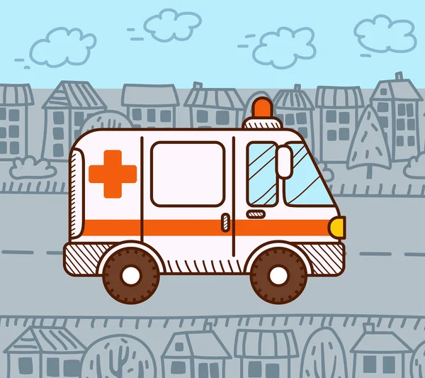 Ambulance car in city — Stock Vector