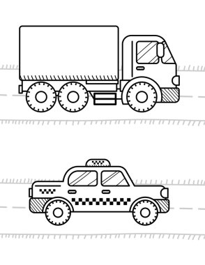 Damperli kamyon ve taksi taksi illüstrasyon 