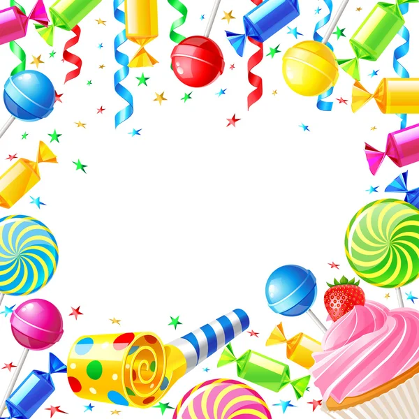 Fondo de cumpleaños con dulces — Vector de stock