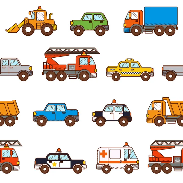 Patrón de coches en estilo de dibujos animados — Vector de stock