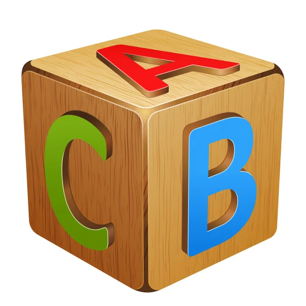 Trä kub med bokstäverna a, b, c — Stock vektor