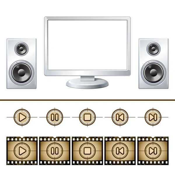 Computer  with speakers and buttons — Stock Vector