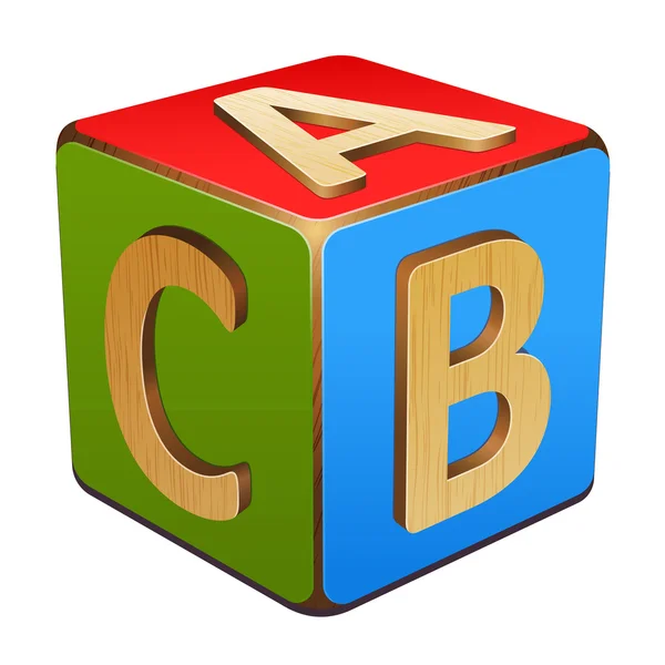 Trä kub med bokstäver — Stock vektor