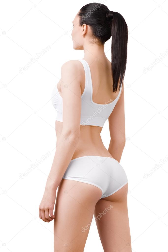 Slim and beautiful woman in white underwear. - Stock Photo [90964685] -  PIXTA