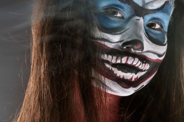 Fantasy hallowen make up. Close up shot of Fairy face art clipart