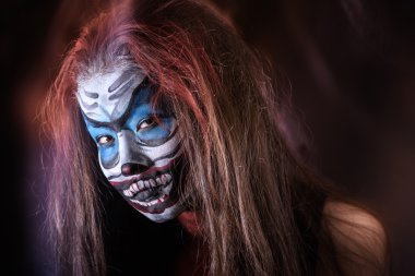 Fantasy hallowen make up. Close up shot of Fairy face art clipart