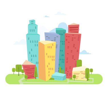 Şehir binaları siluetleri ve renkleri çizimi