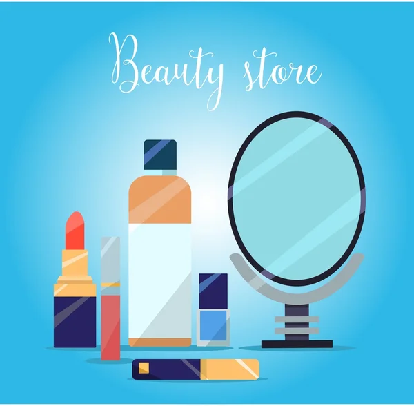 Topo de cosméticos na mesa. Compor objetos —  Vetores de Stock