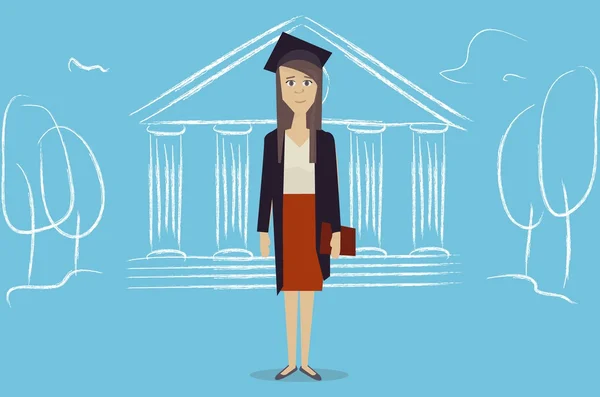 A menina estuda com o diploma — Vetor de Stock