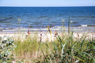 Baltık Denizi 'nin küçük sahil beldesi Zempin' in kumsalındaki kumuldan harika manzarası