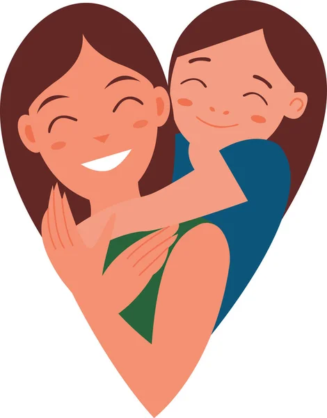 Linda Mamá Hija Están Sonriendo Abrazándose Ilustración Vectorial Forma Corazón — Vector de stock