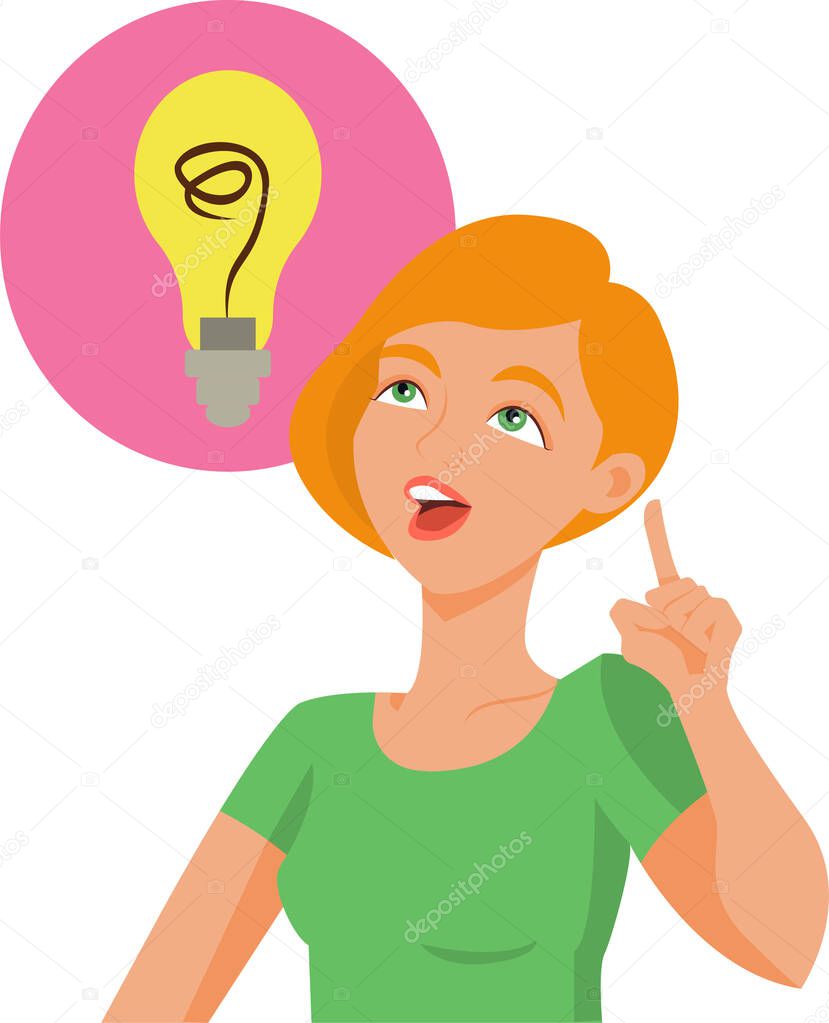  Woman with idea light bulb head concept. Idea brainstorming. Vector illustration in a flat style.