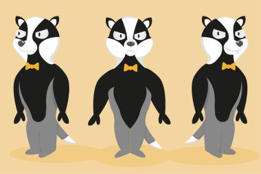 Papyonlu, canı sıkkın bir porsuk. Çeşitli eleştiriler. Vektör illüstrasyonu