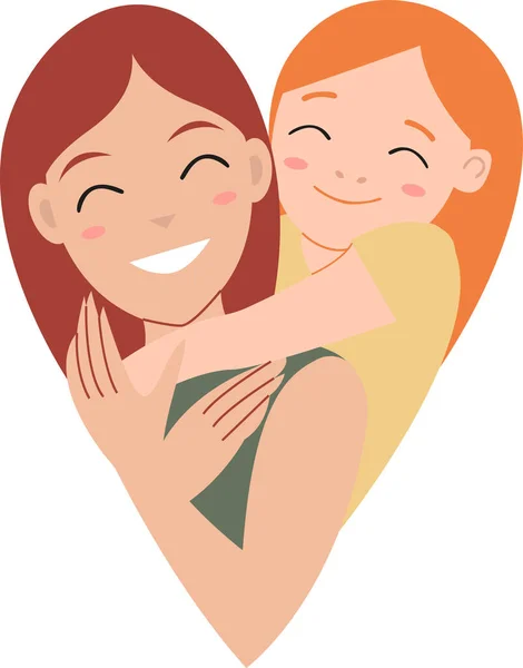 白い背景に子供を抱いている母親の肖像画 フラットデザイン ベクトル ハート型 — ストックベクタ