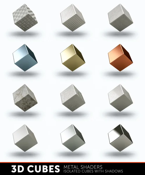 3D кубики с металлическими текстурами — стоковое фото