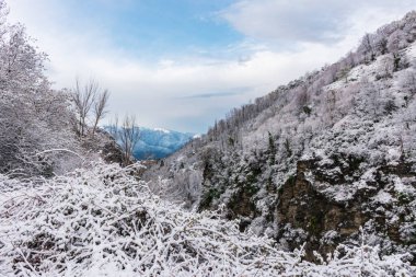 Yoğun bir kar yağışı sonrasında Poqueira vadisinin manzarası.