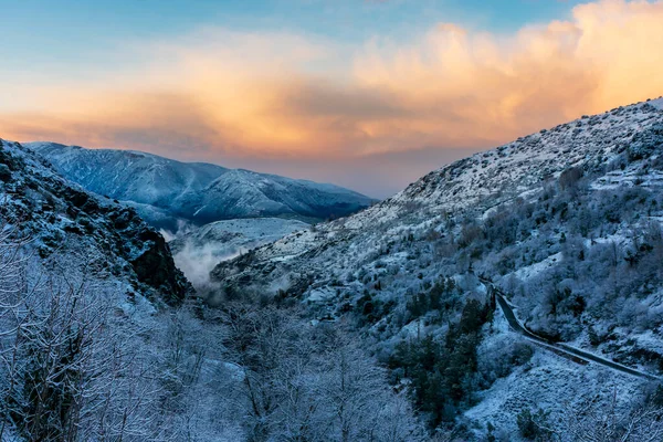 Paesaggio Del Burrone Poqueira Dopo Intensa Nevicata — Foto Stock