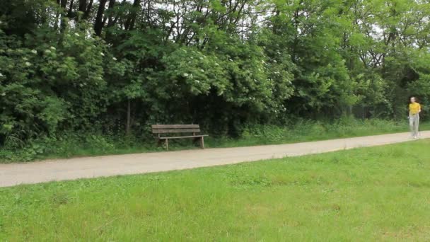 Caminhada nórdica no parque — Vídeo de Stock