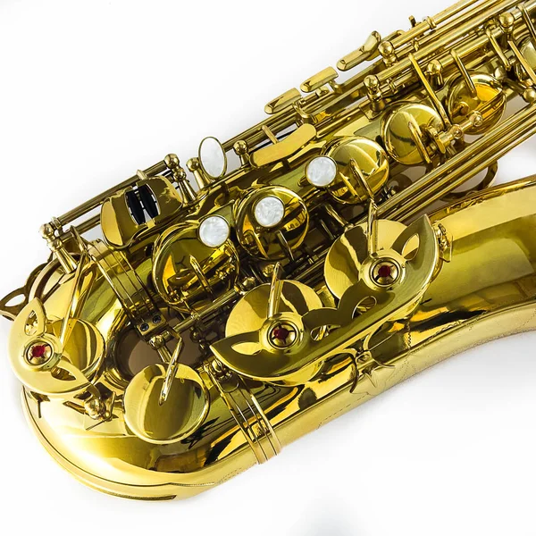 Detail Golden Saxophone Isolate White — Stock Photo, Image