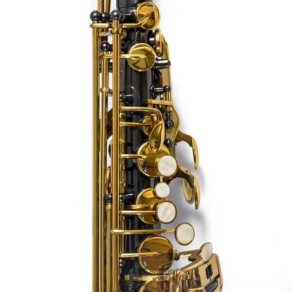 Detail Golden Saxophone Isolate White — Zdjęcie stockowe