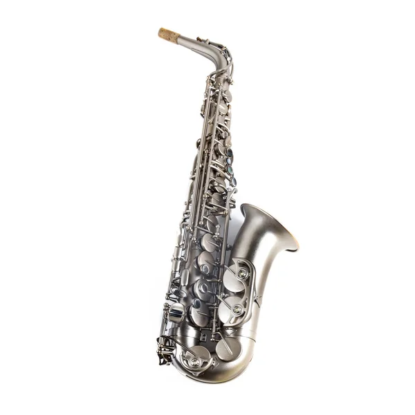 Silver Saxophone Isolate White — Zdjęcie stockowe