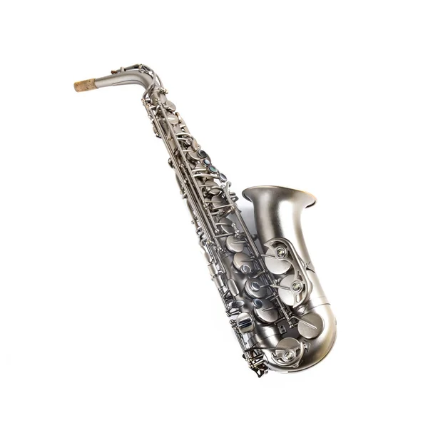 Silver Saxophone Isolate White — Zdjęcie stockowe