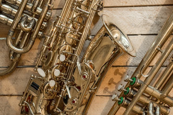 Saxophone cornet and trumpet — Stock Photo, Image