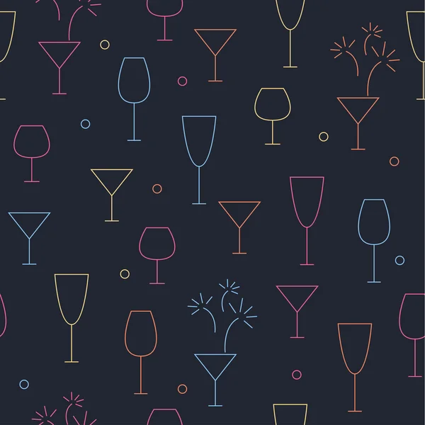 Modèle vectoriel sans couture avec verres à cocktail fond néon foncé — Image vectorielle