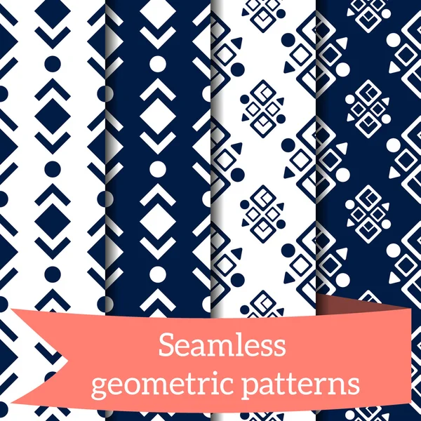 Different vector seamless patterns. Endless texture for wallpaper, fill, web page background, surface texture. Set of monochrome geometric ornament. Stock Illustration